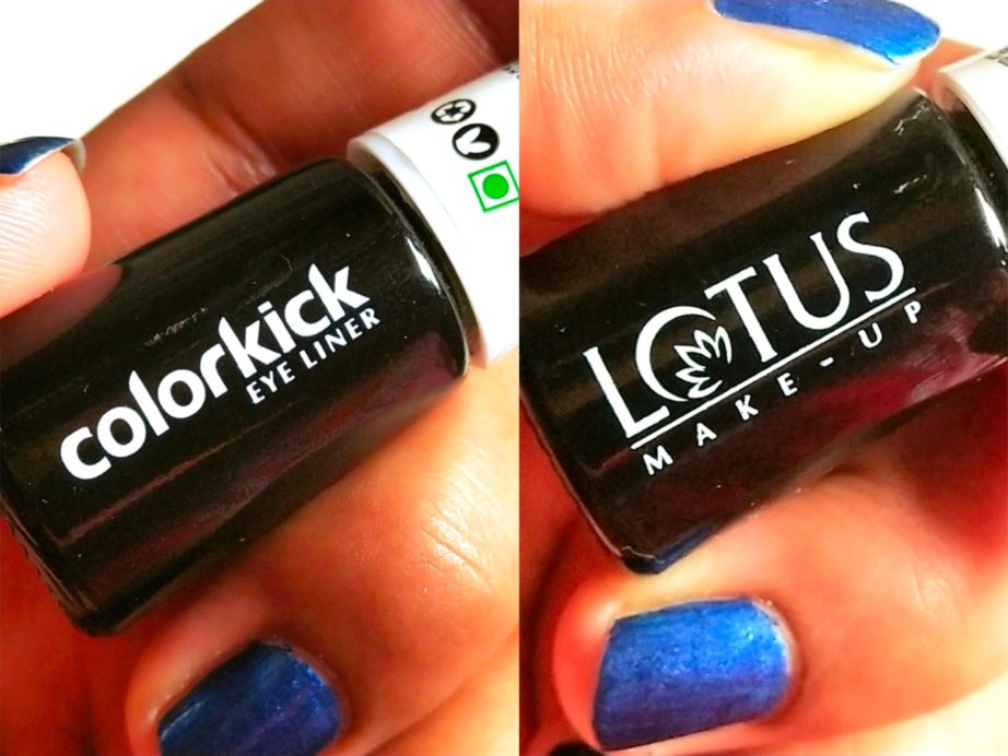 Lotus Makeup Colorkick Insta Shine Liquid Eyeliner Review, Swatches close up