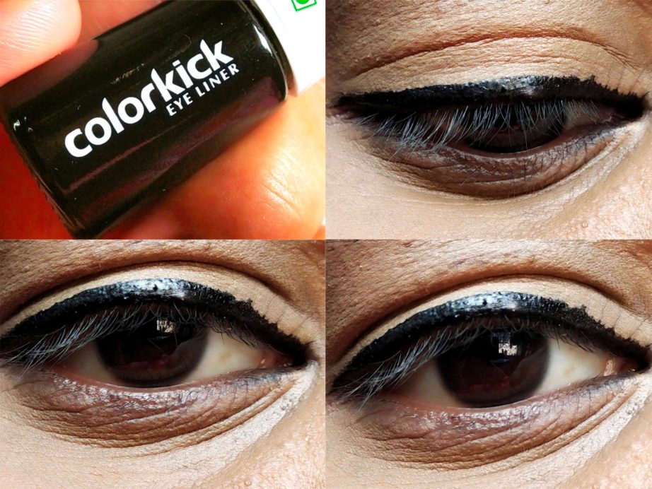 Lotus Makeup Colorkick Insta Shine Liquid Eyeliner Review, Swatches on Eye