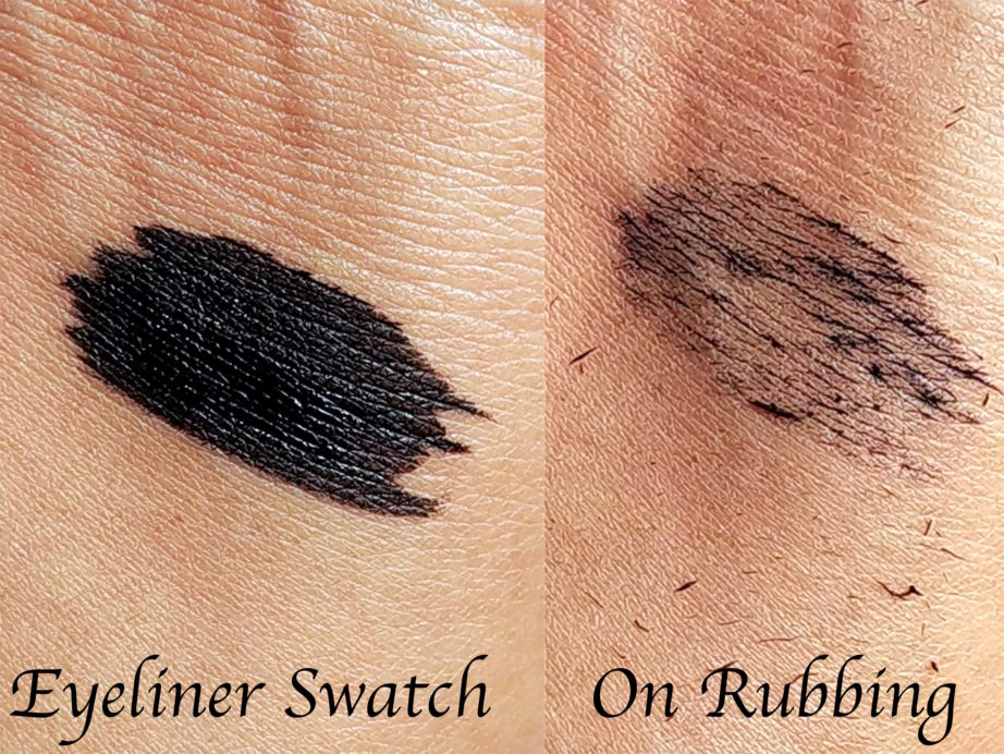 Lotus Makeup Colorkick Insta Shine Liquid Eyeliner Review, Swatches on rubbing smudging