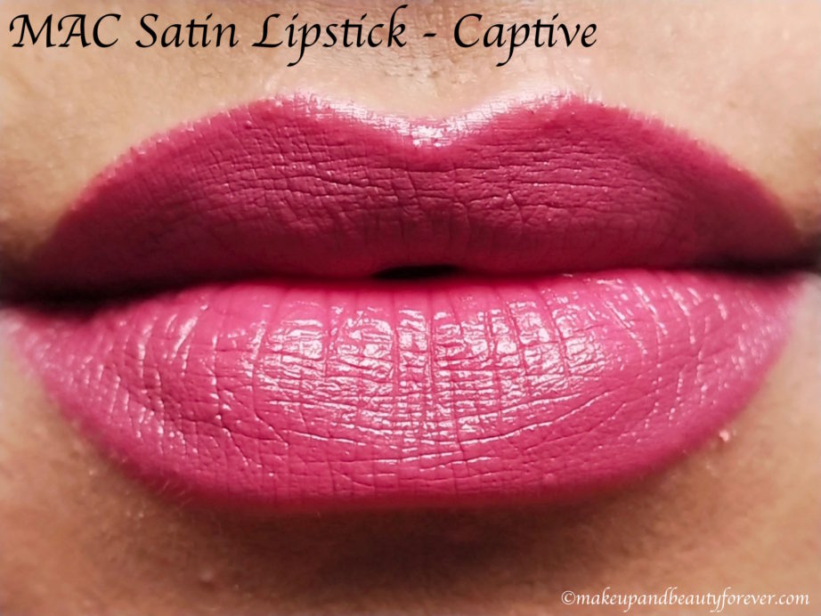 MAC Captive Satin Lipstick Review, Swatches on olive skin MBF Blog