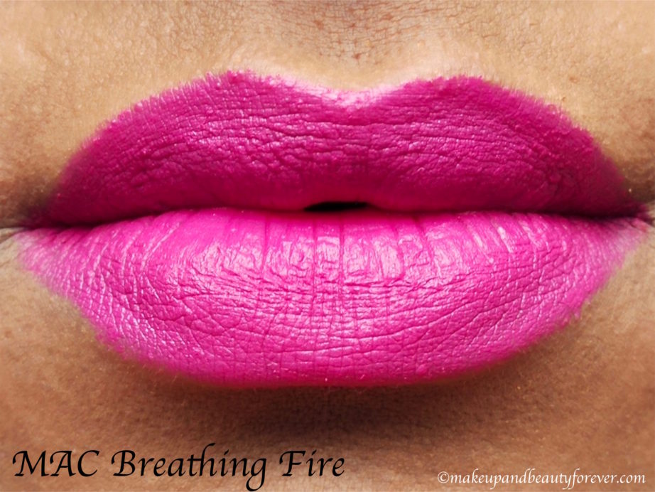 MAC Breathing Fire Matte Lipstick Review, Swatches on NC 42 MBF Blog