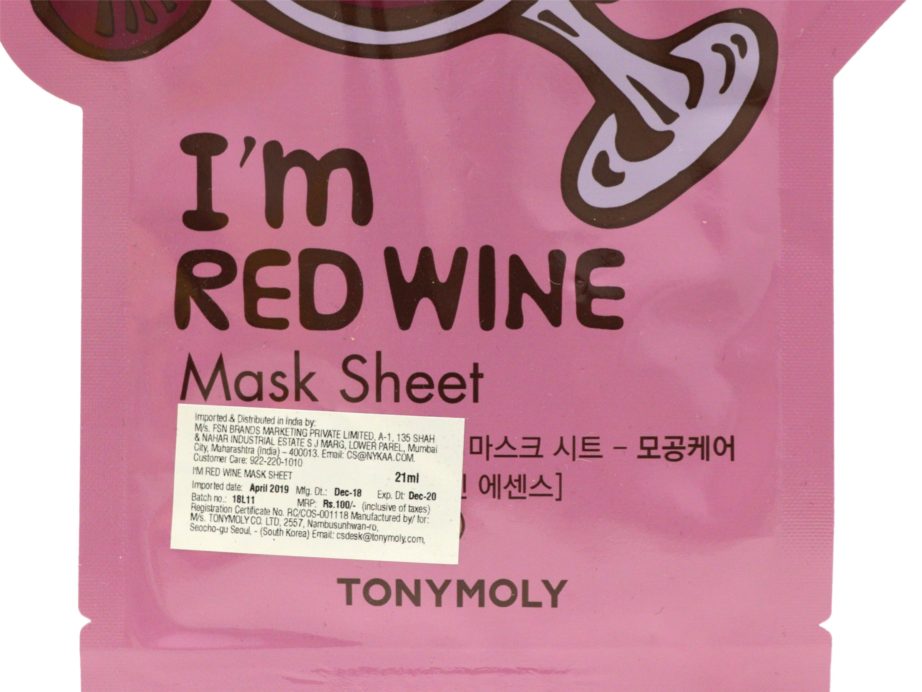 TonyMoly I'm Red Wine Mask Sheet Review front