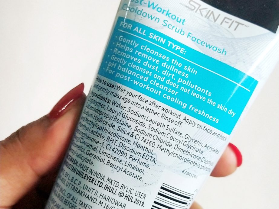 Ponds Skin Fit Post Workout Cooldown Scrub Facewash Review ingredients