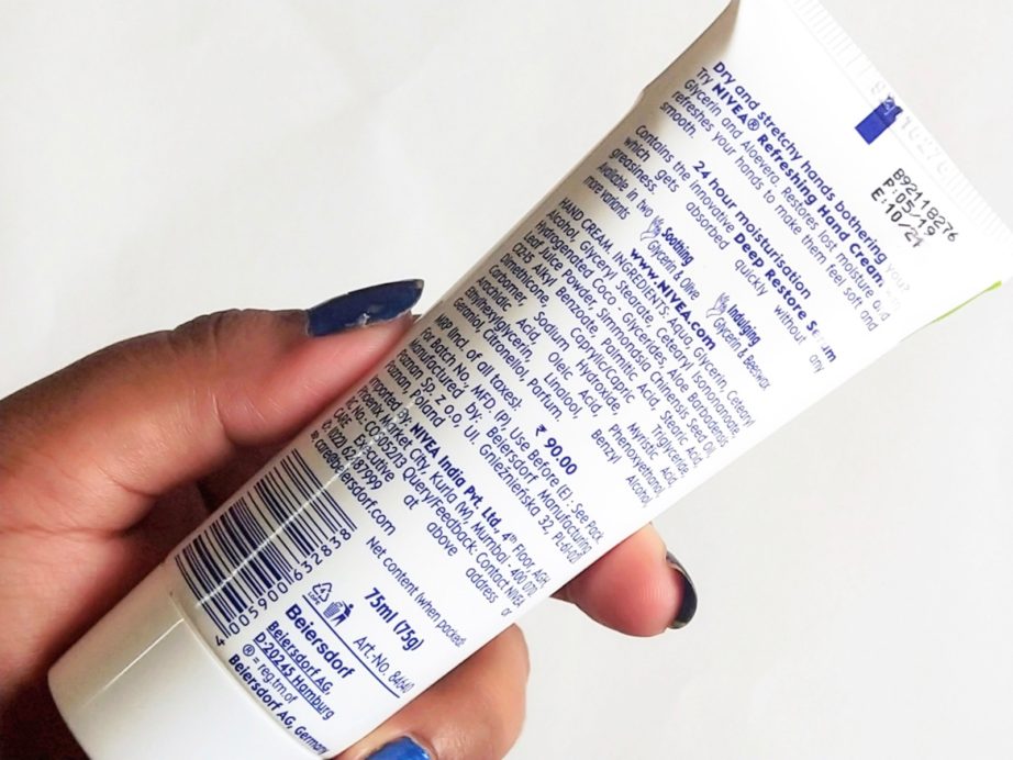 Nivea Hand Cream Refreshing Glycerine & Aloe Vera Review back