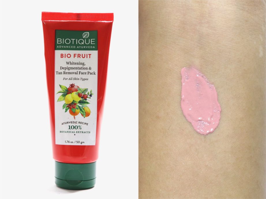 Biotique Bio Fruit Whitening & Depigmentation Tan Removal Face Pack Review swatches