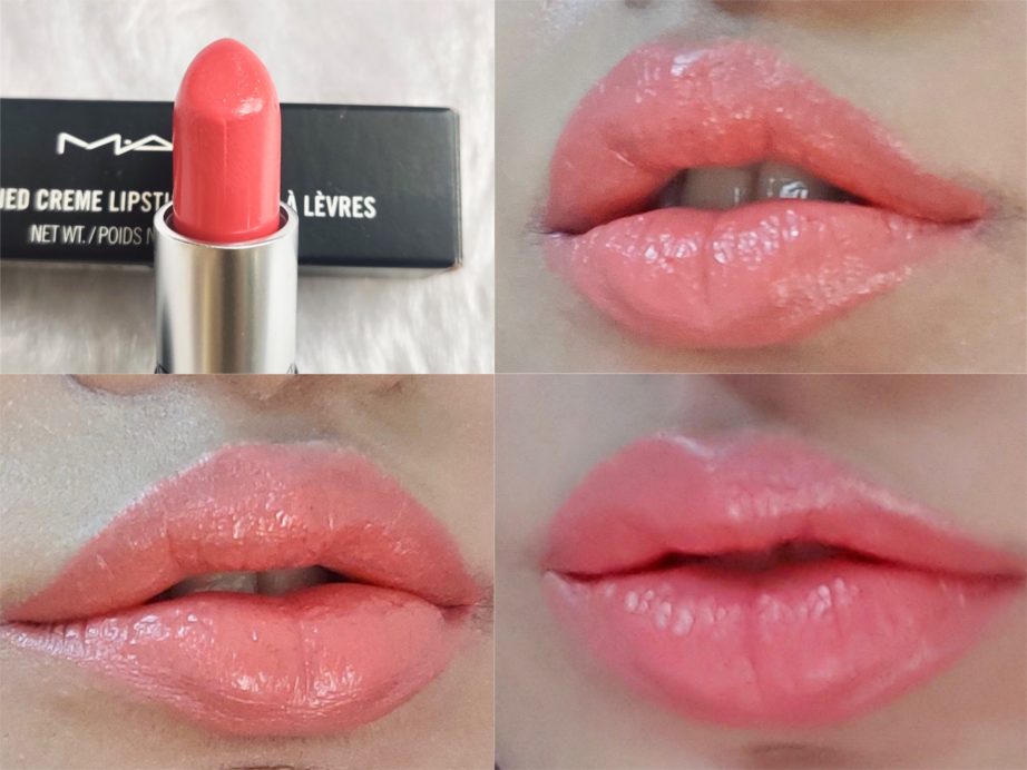 MAC Vegas Volt Amplified Creme Lipstick Review, Swatches on lips