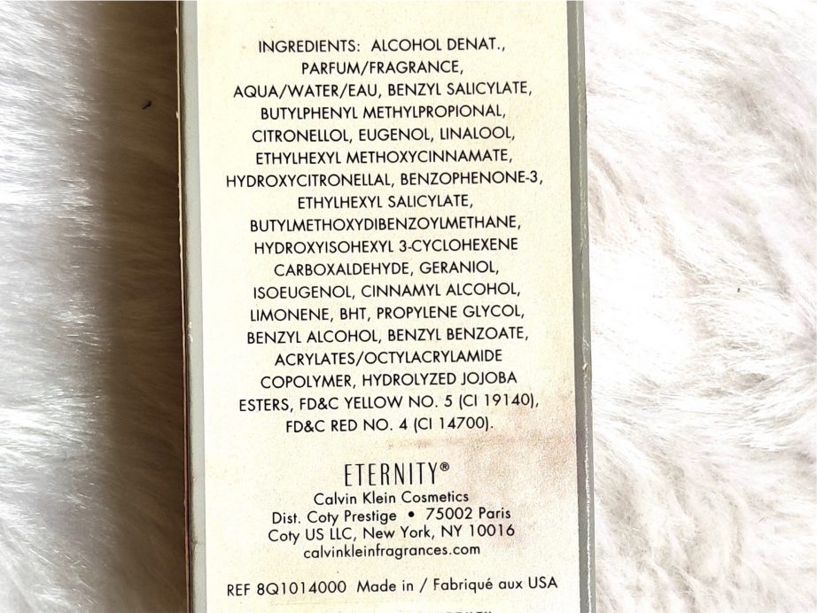 Calvin Klein Eternity for Women Eau De Parfum Review Ingredients