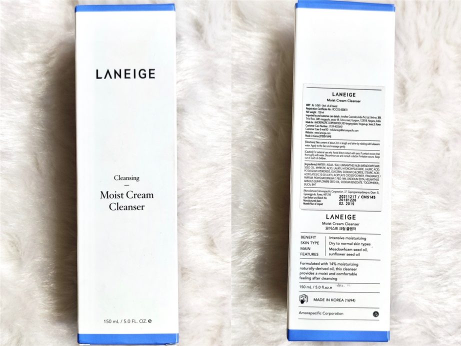 Laneige Moist Cream Cleanser Review packaging