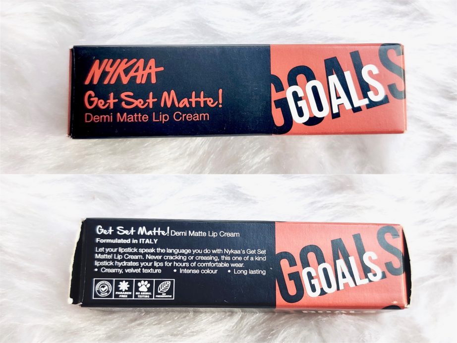 Nykaa Goals Get Set Matte Demi Matte Lip Cream Liquid Lipstick Review, Swatches packaging