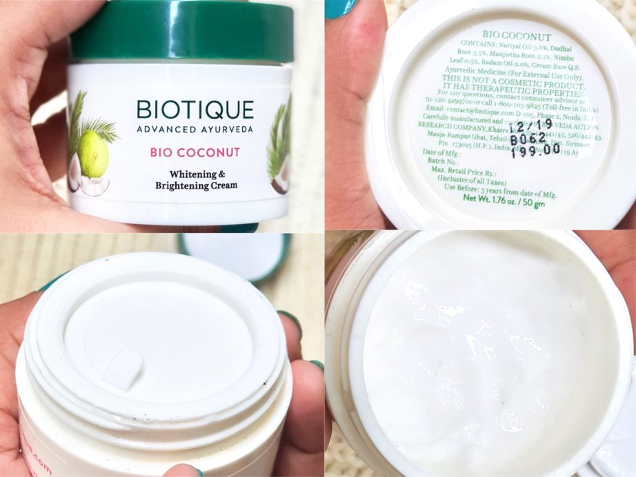 Biotique Bio Coconut Whitening & Brightening Cream Review MBF