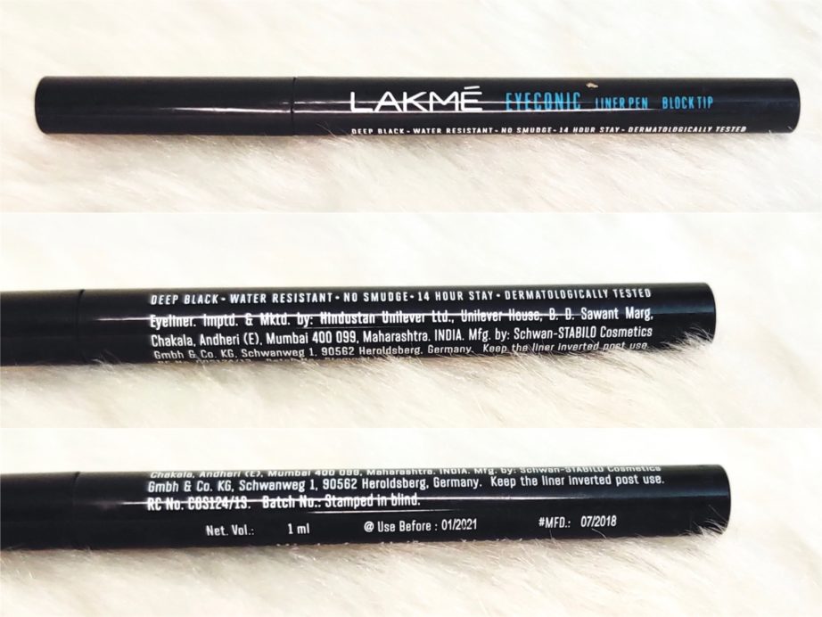 Lakme Eyeconic Liner Pen BLock Tip Review, Swatches info