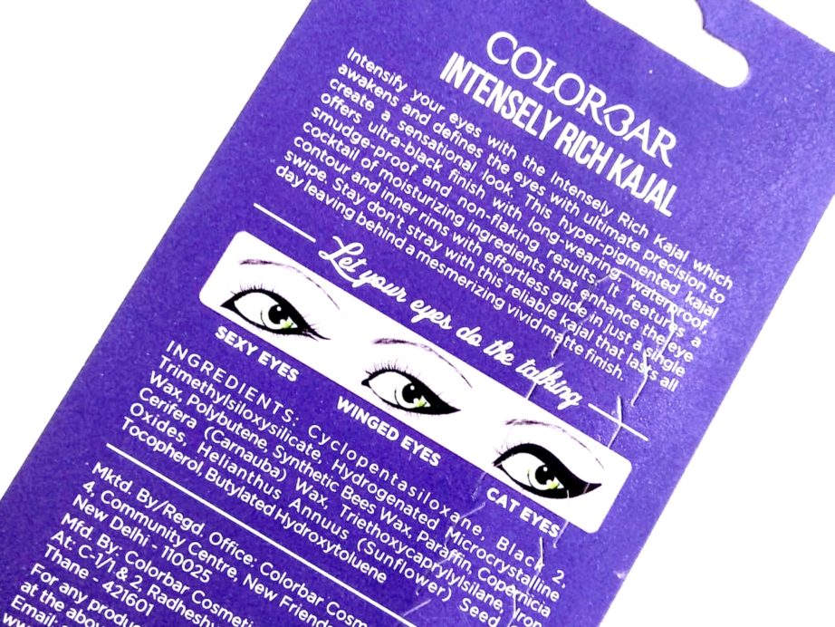 Colorbar Intensely Rich Kajal Review, Swatches Ingredients