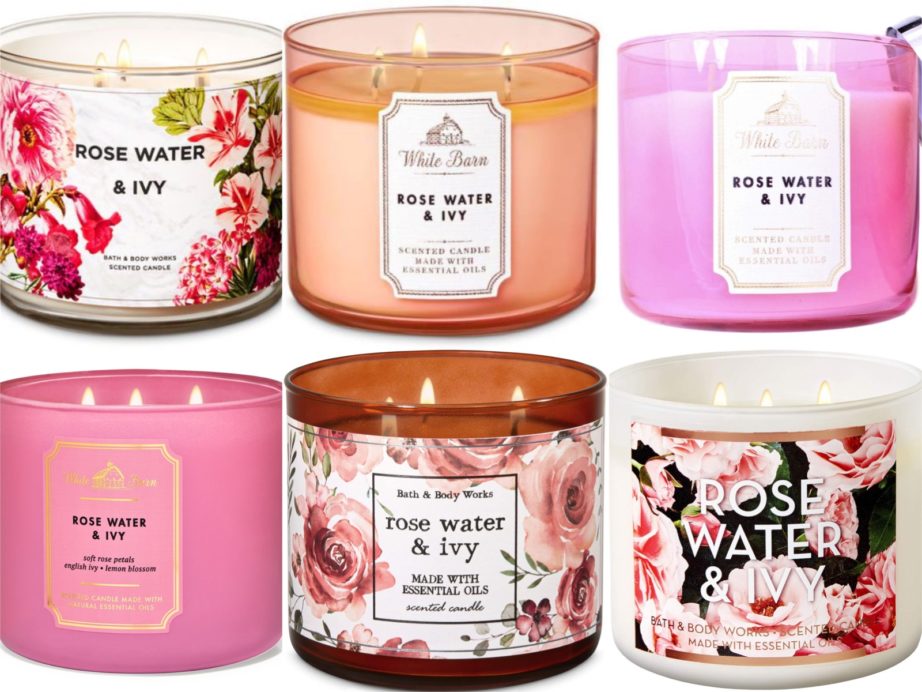 Bath & Body Works Rose Water & Ivy 3 Wick Candle Review Different Packagings