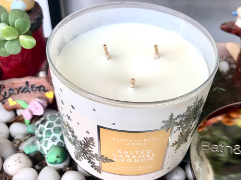 Bath & Body Works Salted Caramel Eggnog 3 Wick Candle Review MBF Blog
