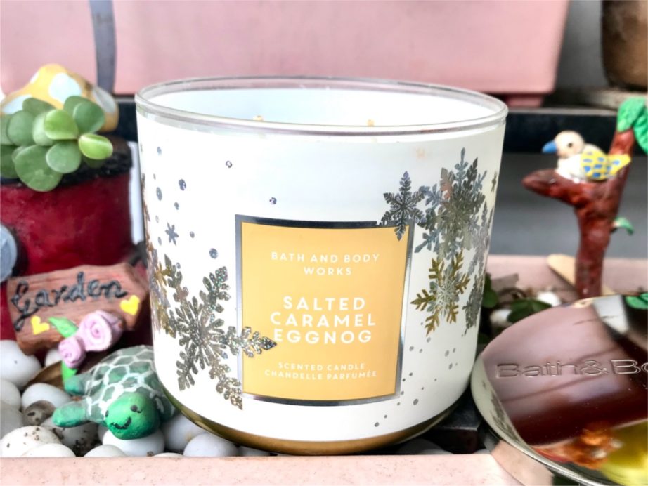 Bath & Body Works Salted Caramel Eggnog 3 Wick Candle Review blog MBF