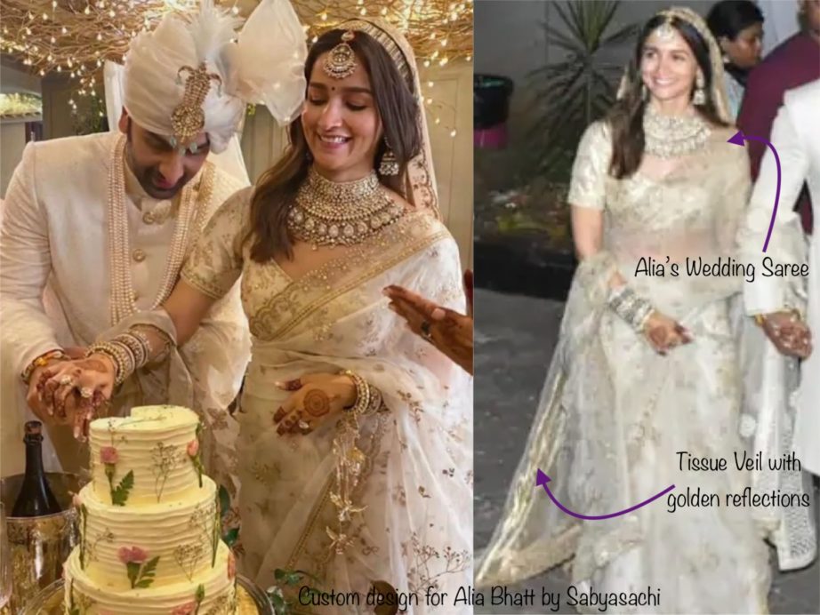 Alia Bhatt Ranbir Kapoor Wedding Saree Sabyasachi Ivory Saree cost buy design HD Photos MBF Blog
